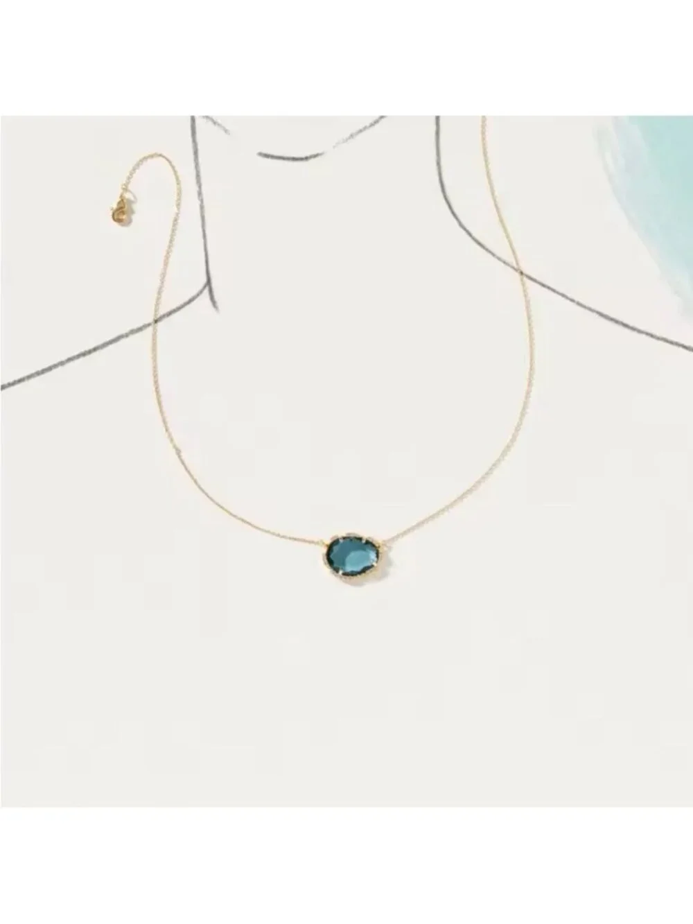 New! Anthropologie 18K Gold Plated Deep Blue Stone Necklace (3024) NWOT